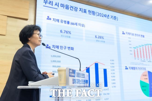 이현숙 광명시보건소장이 정책브리핑에서 광명시 마음 건강 정책에 대해 설명하고 있다. /광명시