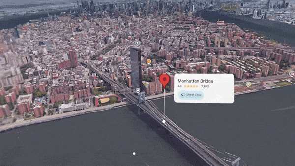 갤럭시XR을 활용해 뉴욕의 식당을 찾아가는 모습.