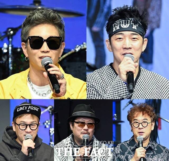 박윤식 한경록 이상면 김인수 이상혁(왼쪽 위부터 시계방향)이 22일 서울 마포구 KT&G 상상마당에서 열린 데뷔 30주년 간담회에 참석해 발언하고 있다./박헌우 기자