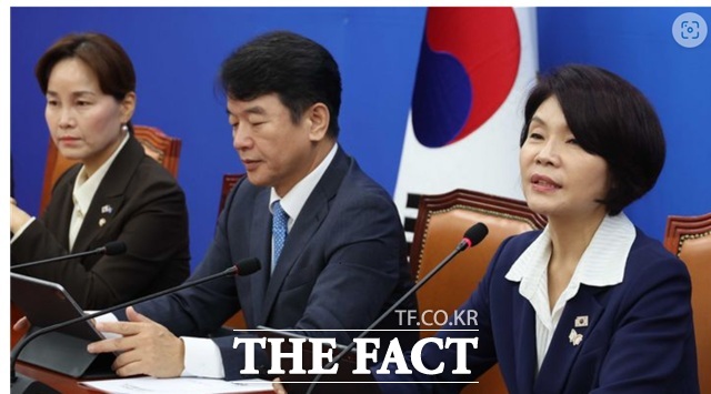 한정애 더불어민주당 정책위의장이 23일 오전 서울 여의도 국회에서 열린 국정감사대책회의에서 발언을 하고 있다. /뉴시스