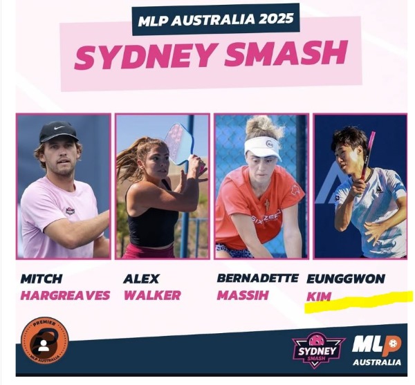 메이저리그피클볼(MLP) 호주의 시드니 스매시 팀의 정보. 이 팀은 3월부터 12월까지 진행되는 올시즌 김응권의 활약에 힘입어 12개팀 중 2위를 달리고 있다. 메이저리그피클볼 아시아는 2026년 출범한다. / MLP 호주 홈페이지