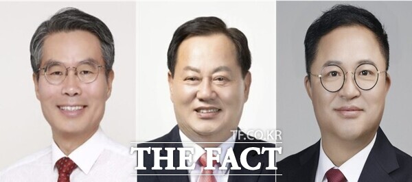 왼쪽부터 박경호 대덕구 당협위원장, 이은권 전 국회의원, 조수연 전 제22대 총선 서구갑 후보. /정예준 기자