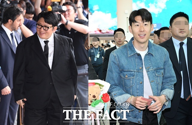 엔터테인먼트 기업 하이브와 미국 프로축구(MLS)팀 LAFC가 파트너십을 체결하고 K컬처 축제를 개최한다. 사진은 하이브 방식혁 의장(왼쪽)과 LAFC 소속 손흥민 선수./더팩트DB