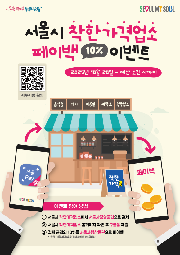 서울시는 착한가격업소 결제 시 10% 페이백을 해주는 이벤트를 진행한다고 27일 밝혔다. /서울시