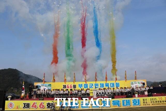 제46회 부여군민체육대회가 25일 백마강 변의 구드래 둔치에서 열리고 있다. /부여군