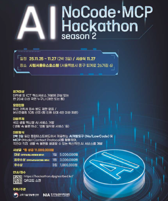 AI 노코드 해커톤 2025는 국민 누구나 손쉽게 AI 서비스를 개발할 수 있도록 지원하는 열린 참여의 장이다. /과학기술정보통신부