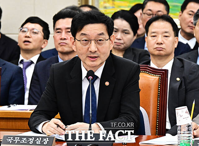 윤창렬 국무조정실장이 28일 오전 서울 여의도 국회 정무위원회에서 열린 국가보훈부, 국무조정실 등에 대한 종합감사에 출석해 질의에 답변을 하고 있다. /국회=배정한 기자