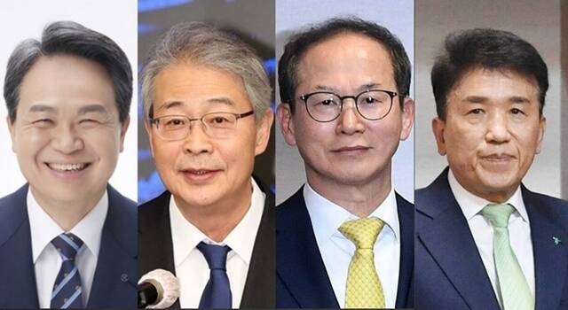 (왼쪽부터) 진옥동 신한금융그룹 회장, 임종룡 우리금융그룹 회장, 양종희 KB금융그룹 회장, 함영주 하나금융그룹 회장이 오는 29일 경주에서 개최되는 2025 아시아태평양경제협력체(APEC) 최고경영자(CEO) 서밋에 참석한다. /더팩트 DB