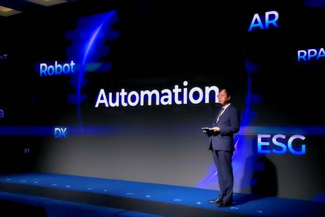 최성안 삼성중공업 대표이사 부회장이 29일 경남 거제 삼성거제호텔에서 열린 Auto2Vision 행사에서 설계·생산 자동화 비전을 설명하고 있다. /삼성중공업