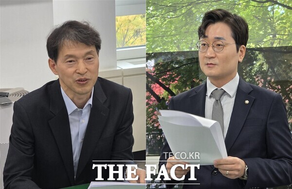 대전 도시철도 2호선 트램 공사와 관련한 복공판 공사에 대해 부정 입찰 의혹이 불거져 장철민 더불어민주당 의원과 대전시가 공방을 벌였다. 왼쪽부터 최종수 대전시 도시철도건설국장, 장철민 국회의원. /정예준 기자