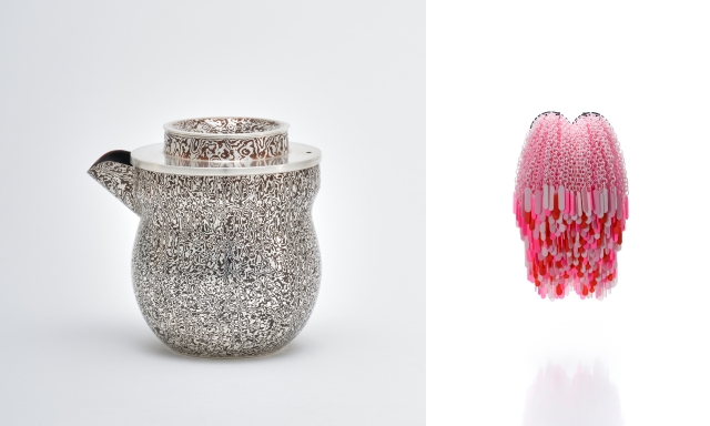 고려아연은 지난달 5~9일 2025 올해의 금속공예가상 응모작을 접수한 뒤, 수상자에 오석천·정령재 작가를 선정했다. (왼쪽부터) 오석천 작가의 작품(Metal+Metal)과 정령재 작가의 작품(모션 The Motion). /고려아연