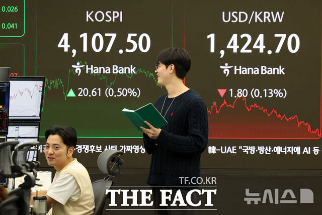 31일 한국거래소에 따르면 코스피는 전 거래일보다 0.50%(20.61포인트) 오른 4107.50에 거래를 마쳤다. 종가 기준 사상 최고치다. /뉴시스