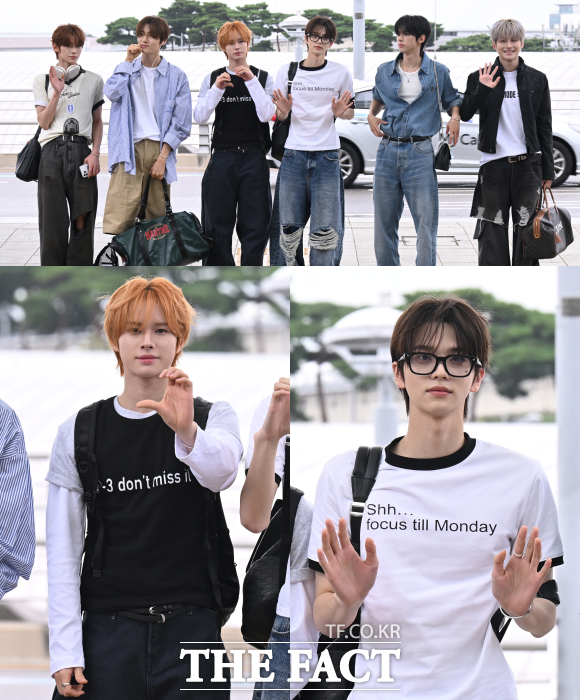 투어스는 '2025 TMA' 참석을 위해 오른 출국길에서부터 신보와 관련된 스포를 해 팬들의 이목을 집중시켰다. 이에 신유(오른쪽 아래)는 