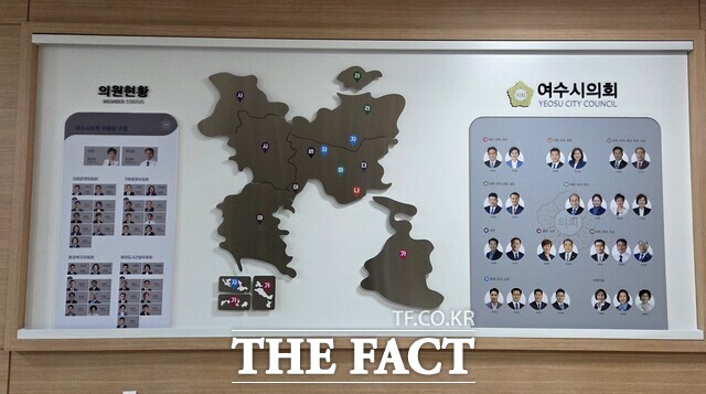 여수시의회 입구에 걸려있는 의원현황판 /고병채 기자