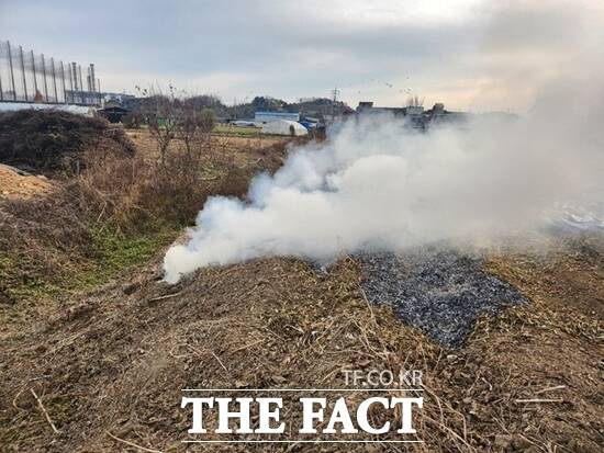 경기 파주시가 최근 단속을 통해 확인한 불법 소각이 이뤄지고 있는 모습. /파주시