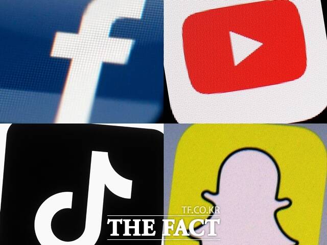 호주가 다음 달 세계 최초로 16세 미만 청소년의 SNS 이용을 전면 금지하는 법을 시행한다. 새로운 법을 환영하는 반응과 우려하는 목소리가 동시에 나온다. 사진은 페이스북(좌측 상단), 유튜브(우측 상단), 틱톡(좌측 하단), 스냅챗(우측 하단) 앱의 모습. /AP.뉴시스