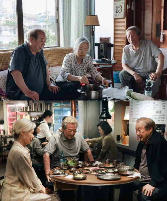 배우 박근형 장용 예수정(위쪽부터)이 연기 호흡을 맞춘 사람과 고기는 독립영화 흥행 기준인 1만 명을 가뿐히 넘어서고 2만 관객을 돌파하며 조용하지만 꾸준히 흥행을 이어가고 있다. /㈜트리플픽쳐스