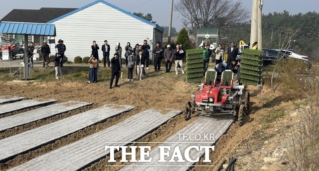 태안군 태안읍 도내리에서 지난 7일 진행된 양파 기계화 영농 시연회 모습. /태안군