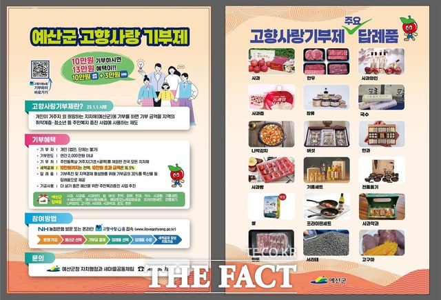 예산군 고향사랑기부제 홍보 전단지. /예산군