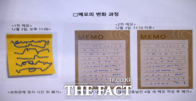 홍장원 전 국가정보원 1차장이 지난 2월 서울 종로구 헌법재판소에서 열린 윤석열 전 대통령 탄핵심판 10차 변론기일에 증인으로 출석해 국회 측 변호인의 질의에 답하는 가운데, 홍 전 차장이 작성한 체포 명단 메모가 화면에 보이고 있다. /헌법재판소