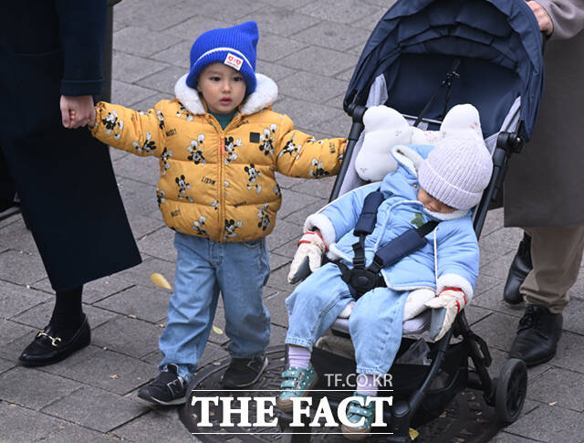 서울 아침 기온이 2도까지 떨어지며 초겨울 날씨를 보인 17일 서울 명동 거리를 찾은 외국인들이 패딩과 모자와 목도리 등으로 중무장한 채 걸음을 옮기고 있다. /이새롬 기자