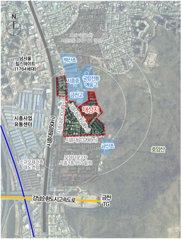 서울 금천구 시흥3동, 강북구 번동, 중랑구 중화동 등 7개 지역에 모아주택 3867세대가 공급된다. 금천구 시흥3동 1005번지 일대는 7개동 규모로 공동주택 총 473세대(임대 95세대 포함)를 짓는다. /서울시