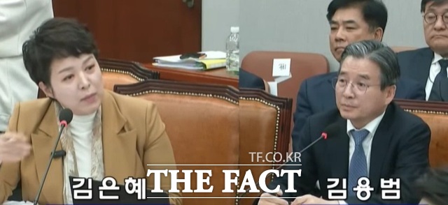 18일 국회 운영위원회 전체회의에서 김은혜 국민의힘 의원과 김용범 대통령실 정책실장이 부동산 정책과 가족 언급을 두고 날선 고성을 주고 받았다. /국회방송 유튜브 캡처