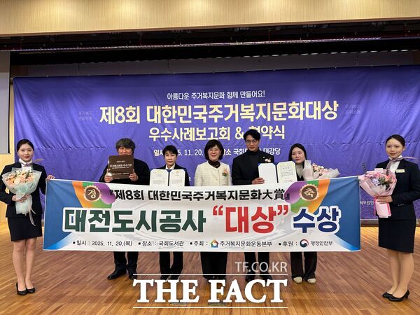 대전도시공사는 20일 국회도서관 대강당에서 열린 제8회 대한민국 주거복지문화대상 시상식에서 기관 부문 대상을 받았다. /대전도시공사