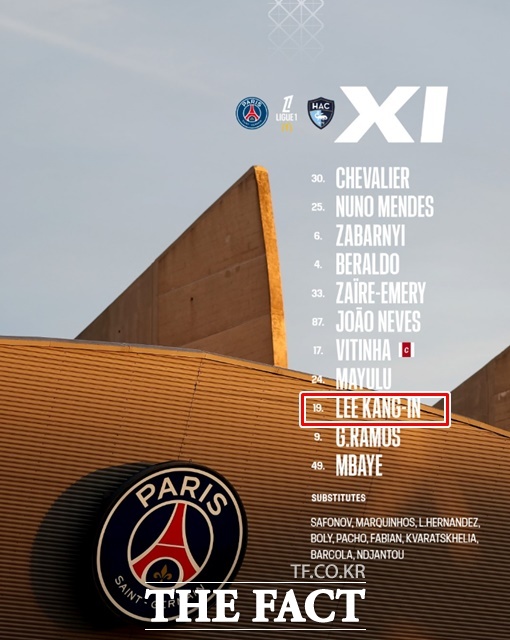 23일 2025~2026 리그1 13라운드 르아브르전 스타팅멤버에 이름을 올린 이강인./PSG