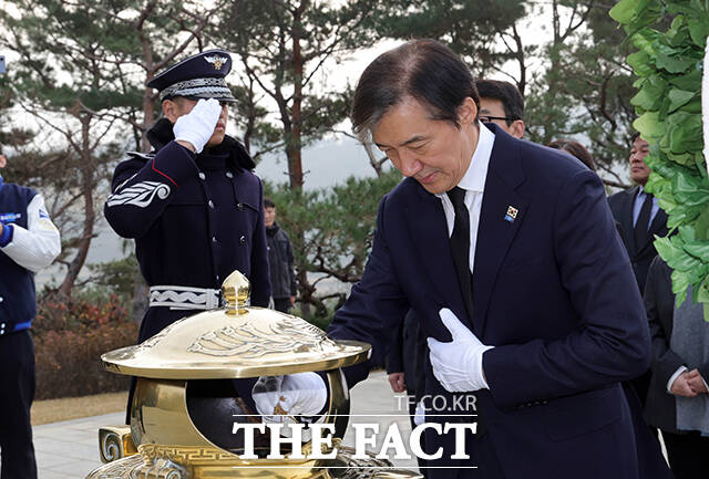 고 김영삼 전 대통령의 묘역 참배하는 조국 대표.