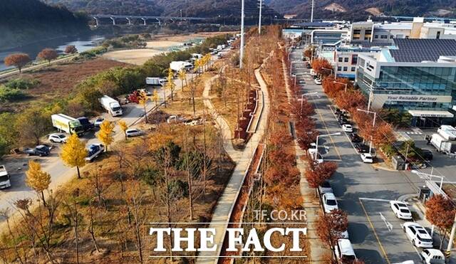 대구 달성군은 24일 다사읍 세천리 금호강변 일대에 도시숲을 조성해 공개했다. 2.2km 길이의 마사토 산책로가 눈길을 끌고 있다. /대구 달성군