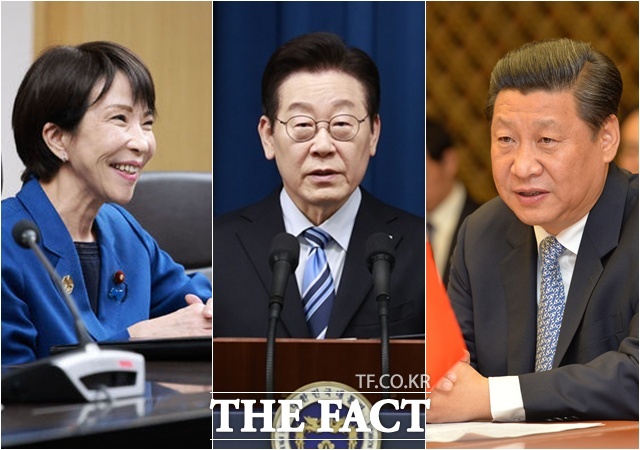중일 갈등이 장기화 될 가능성이 제기되면서 한국이 양국 사이에서 신중한 태도를 취해야 한다는 의견이 지배적으로 나온다. (왼쪽부터)다카이치 사나에 일본 총리, 이재명 대툥령, 시진핑 중국 국가주석. /뉴시스·대통령실·더팩트 DB
