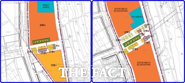 대전도시공사가 도안갑천지구 친수구역에 조성된 단독주택용지 1필지, 근린생활시설용지 3필지 등 4필지(면적 1992㎡)를 재공급한다. 왼쪽부터 도안동, 원신흥동 위치도. /대전도시공사
