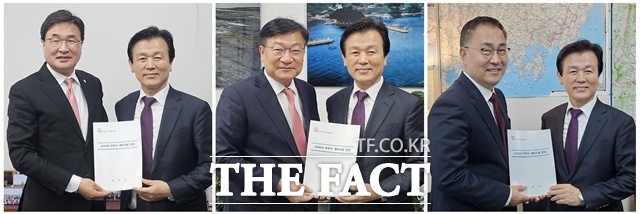 조규일 진주시장이 국회를 방문해 지역 주요 현안사업에 대한 국비 반영을 적극 건의했다.(왼쪽부터 김대식·정점식·최형두 국회의원) /진주시