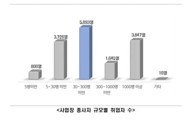 사업장 종사자 규모별 직업계고 취업자 수. /교육부 제공