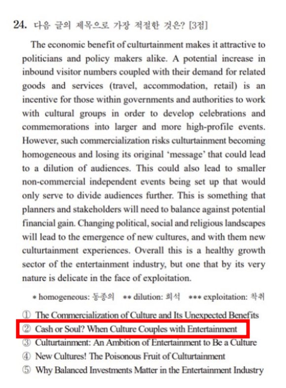 2026학년도 대학수학능력시험(수능)에서 가장 많은 이의신청이 있었던 영어 영역 24번. /한국교육과정평가원