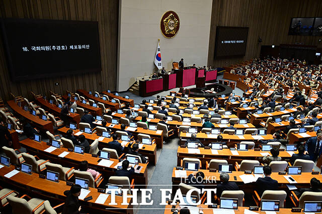 추경호 국민의힘 의원에 대한 체포동의안이 상정되고 있다.