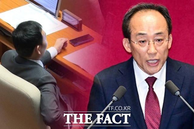 추경호 국민의힘 의원이 27일 오후 서울 여의도 국회에서 열린 본회의에서 자신의 체포동의안에 대한 신상발언을 하고 있다. /국회=남윤호 기자, 김민지 기자