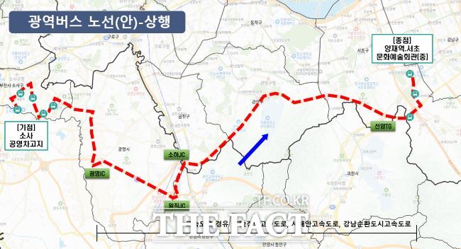 범박·옥길동~서울 양재역 신설 광역버스 노선도. /부천시
