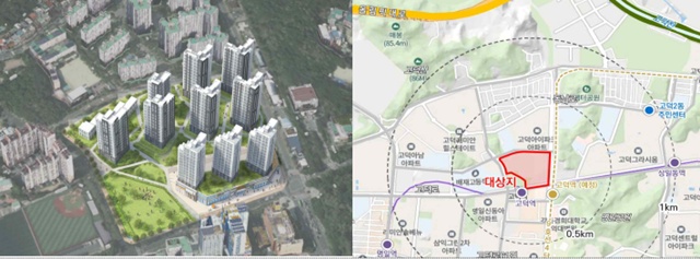 정부가 서울 강동구 고덕역과 불광동 329-32 두 곳을 도심 공공주택 복합지구로 지정했다. 사진은 2486가구가 공급될 고덕역 지구다. /국토교통부