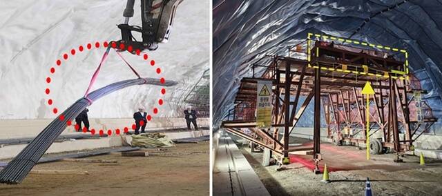 롯데건설이 터널공사 현장에서 근로자들의 안전을 확보할 수 있는 철근 양중 기술을 ‘세종~안성 건설공사(제3공구)현장’에 적용했다. /롯데건설