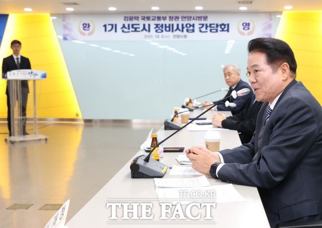 최대호 안양시장이 선도지구 간담회에서 발언하고 있다. /안양시