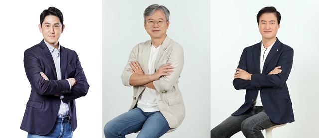이철웅 컨슈머 플랫폼 부문 대표, 이준영 엔터프라이즈 솔루션 부문 대표, 최찬석 코퍼레이션 부문 대표(왼쪽부터)의 모습이다. /야놀자
