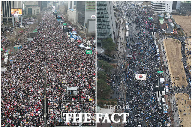 지난 3월 1일 오후 서울 종로구 광화문 광장 일대에서 윤석열 대통령 탄핵 찬반 집회의 모습. /박헌우 기자