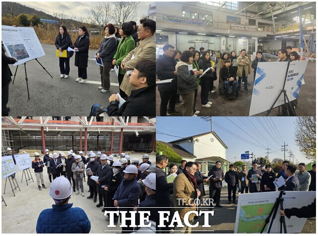 순천시의회 의원들이 1일 종합스포츠파크 부지 매입 대상지 등을 방문해 의견청취와 안전대책, 설계 보완 필요성을 점검하고 있다. /순천시의회