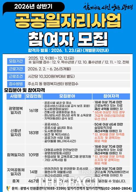 광명시 2026년 상반기 공공일자리 사업 안내문. /광명시