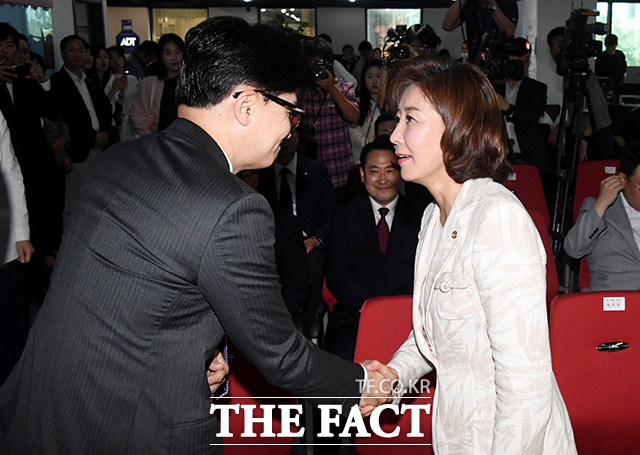 나경원 국민의힘 의원과 한동훈 전 국민의힘 대표가 민중기 특검이 더불어민주당 중진 의원 2명의 금품 수수를 덮었다고 강하게 비판했다. /더팩트 DB