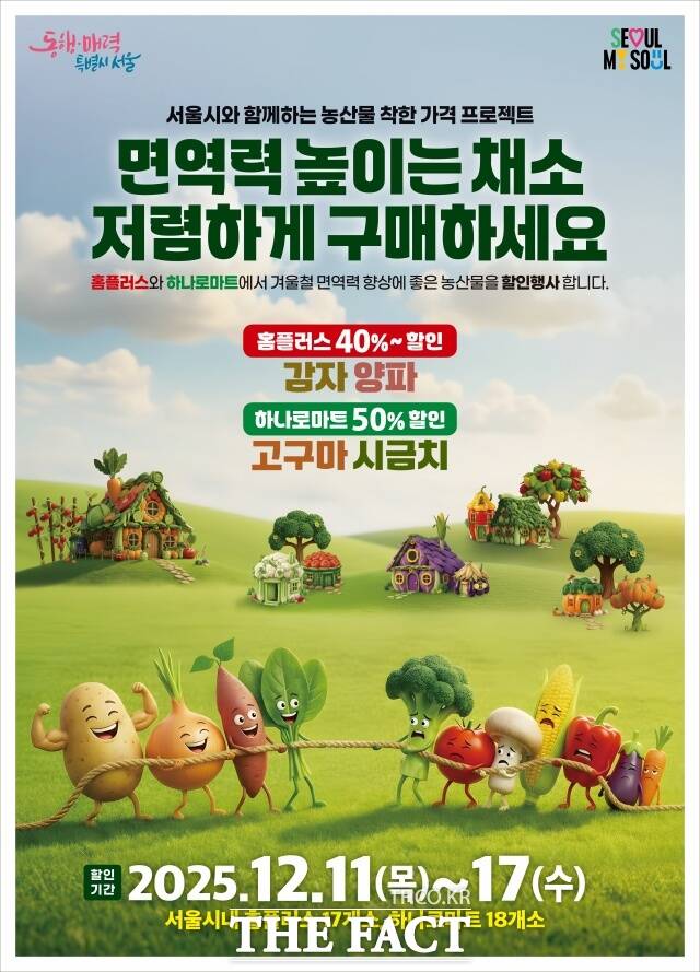 서울시는 연말 장바구니 부담 완화를 위해 감자, 고구마, 양파, 시금치 등 소비 빈도가 높은 농산물 4개 품목을 최대 56%까지 할인하는 행사를 진행한다고 10일 밝혔다. /서울시