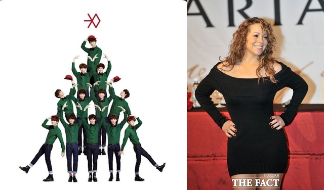 지난 4일 첫눈이 내리면서 겨울 대표 시즌송인 엑소의 '첫 눈'(왼쪽)과 머라이어 캐리의 'All I Want For Christmas Is You'가 본격 차트 역주행을 시작했다. /SM엔터, 더팩트 DB