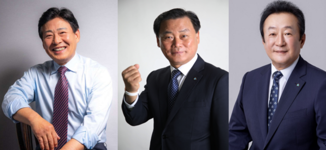 제20대 새마을금고중앙회장에 도전한 (왼쪽부터)유재춘 서울축산새마을금고 이사장, 장재곤 종로광장새마을금고 이사장, 김인 새마을금고중앙회장을 향해 업계의 시선이 집중된다. /각 후보자